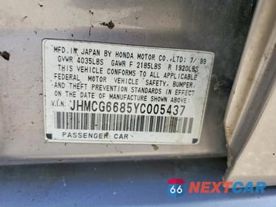 Zdjęcie 12 z 12 samochodu: 2000 HONDA ACCORD EX VIN:JHMCG6685YC005437 - miniatura
