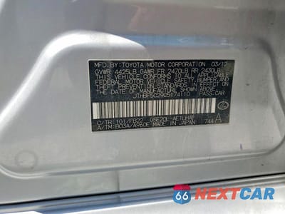Zdjęcie 12 z 12 samochodu: 2012 LEXUS IS 250 VIN:JTHBF5C29C5174110 - miniatura