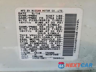 Zdjęcie 12 z 12 samochodu: 2014 NISSAN MURANO SV VIN:JN8AZ1MW3EW523861 - miniatura