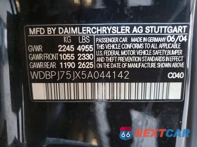 Zdjęcie 12 z 12 samochodu: 2005 MERCEDES-BENZ CL 500 VIN:WDBPJ75JX5A044142 - miniatura