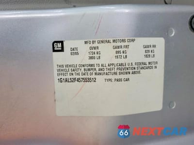 Zdjęcie 12 z 12 samochodu: 2005 CHEVROLET COBALT LS VIN:1G1AL52F457553512 - miniatura