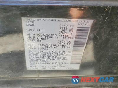 Zdjęcie 13 z 13 samochodu: 2013 NISSAN PATHFINDER S VIN:5N1AR2MN0DC676394 - miniatura