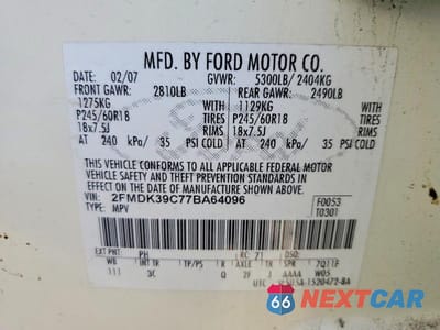 Zdjęcie 13 z 13 samochodu: 2007 FORD EDGE SEL PLUS VIN:2FMDK39C77BA64096 - miniatura