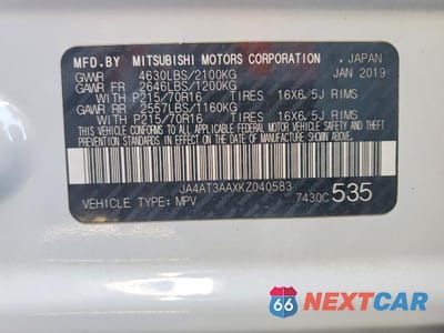 Zdjęcie 13 z 13 samochodu: 2019 MITSUBISHI ECLIPSE CROSS ES VIN:JA4AT3AAXKZ040583 - miniatura