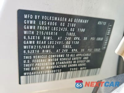 Zdjęcie 13 z 13 samochodu: 2013 VOLKSWAGEN TIGUAN S VIN:WVGAV3AX3DW609732 - miniatura