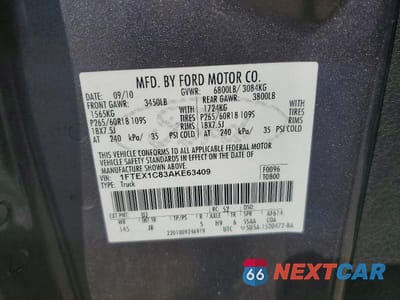 Zdjęcie 12 z 12 samochodu: 2010 FORD F150 SUPER CAB VIN:1FTEX1C83AKE63409 - miniatura