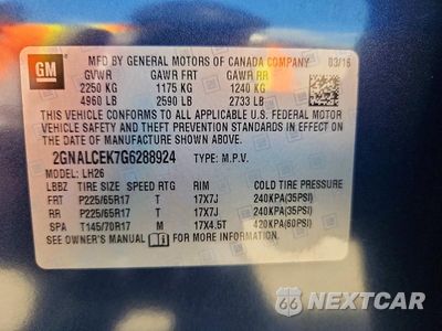 Zdjęcie 12 z 12 samochodu: 2016 CHEVROLET EQUINOX LT VIN:2GNALCEK7G6288924 - miniatura