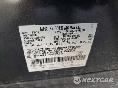 Zdjęcie 13 z 13 samochodu: 2016 FORD EXPLORER XLT VIN:1FM5K7DH6GGB70594 - miniatura