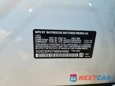 Zdjęcie 13 z 13 samochodu: 2022 BMW X3 XDRIVE30I VIN:5UX53DP07N9K64960 - miniatura