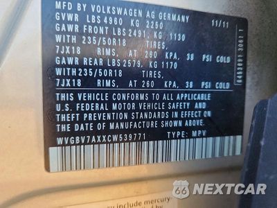 Zdjęcie 12 z 12 samochodu: 2012 VOLKSWAGEN TIGUAN S VIN:WVGBV7AXXCW539771 - miniatura