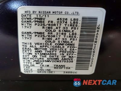 Zdjęcie 12 z 12 samochodu: 2012 NISSAN ROGUE S VIN:JN8AS5MV2CW370339 - miniatura