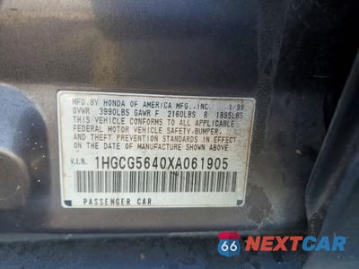 Zdjęcie 12 z 12 samochodu: 1999 HONDA ACCORD LX VIN:1HGCG5640XA061905 - miniatura