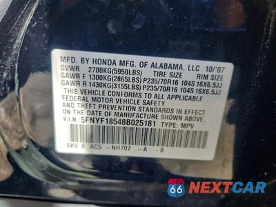 Zdjęcie 13 z 13 samochodu: 2008 HONDA PILOT EXL VIN:5FNYF18548B025181 - miniatura