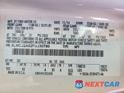 Zdjęcie 13 z 13 samochodu: 2015 LINCOLN MKC VIN:5LMCJ2A92FUJ30780 - miniatura