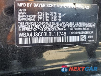 Zdjęcie 12 z 12 samochodu: 2020 BMW 430XI GRAN COUPE VIN:WBA4J3C03LBL11746 - miniatura