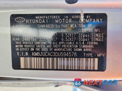 Zdjęcie 13 z 13 samochodu: 2013 HYUNDAI TUCSON GLS VIN:KM8JUCAC3DU594578 - miniatura