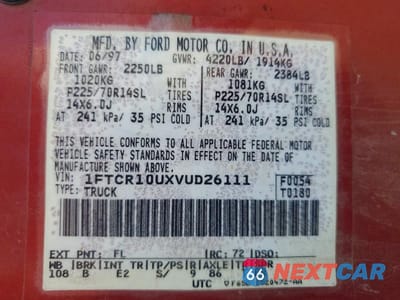 Zdjęcie 12 z 12 samochodu: 1997 FORD RANGER VIN:1FTCR10UXVUD26111 - miniatura