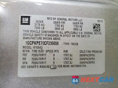 Zdjęcie 12 z 12 samochodu: 2012 CHEVROLET SILVERADO K1500 VIN:1GCPKPE70CF236656 - miniatura