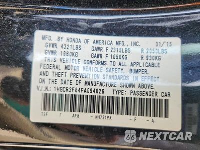 Zdjęcie 12 z 12 samochodu: 2015 HONDA ACCORD EXL VIN:1HGCR2F84FA094626 - miniatura