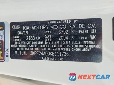 Zdjęcie 12 z 12 samochodu: 2019 KIA FORTE LXS VIN:3KPF24AD0KE111736 - miniatura