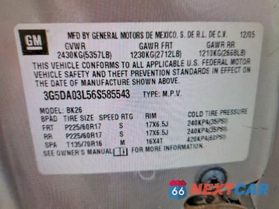 Zdjęcie 13 z 13 samochodu: 2006 BUICK RENDEZVOUS CX VIN:3G5DA03L56S585543 - miniatura