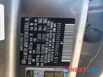 Zdjęcie 13 z 13 samochodu: 2017 KIA SORENTO EX VIN:5XYPHDA55HG203366 - miniatura