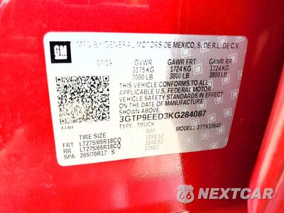 Zdjęcie 12 z 12 samochodu: 2019 GMC SIERRA K1500 AT4 VIN:3GTP9EED3KG284087 - miniatura