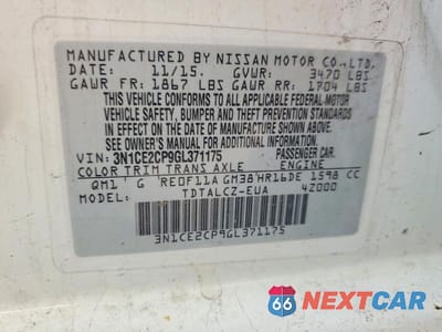Zdjęcie 13 z 13 samochodu: 2016 NISSAN VERSA NOTE S PLUS VIN:3N1CE2CP9GL371175 - miniatura