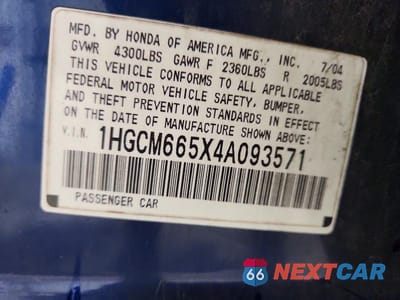 Zdjęcie 12 z 12 samochodu: 2004 HONDA ACCORD EX VIN:1HGCM665X4A093571 - miniatura