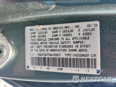 Zdjęcie 12 z 12 samochodu: 2009 HONDA ACCORD EX VIN:1HGCP26779A199971 - miniatura