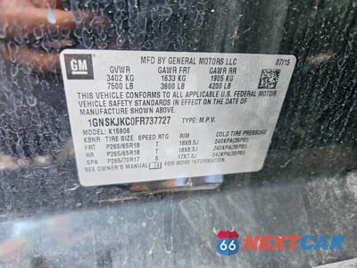 Zdjęcie 13 z 13 samochodu: 2015 CHEVROLET SUBURBAN K1500 LT VIN:1GNSKJKC0FR737727 - miniatura