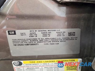 Zdjęcie 12 z 12 samochodu: 2011 CHEVROLET MALIBU 1LT VIN:1G1ZC5E16BF389071 - miniatura