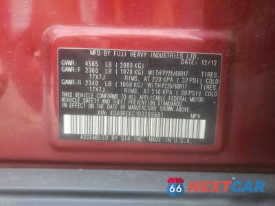 Zdjęcie 13 z 13 samochodu: 2013 SUBARU OUTBACK 2.5I LIMITED VIN:4S4BRCKC1D3269681 - miniatura
