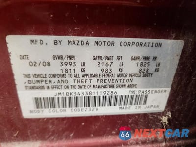 Zdjęcie 12 z 12 samochodu: 2008 MAZDA 3 HATCHBACK VIN:JM1BK343381119286 - miniatura