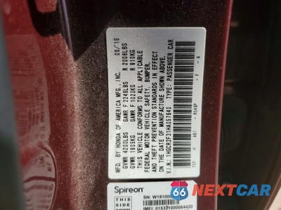 Zdjęcie 12 z 12 samochodu: 2017 HONDA ACCORD LX VIN:1HGCR2F31HA057640 - miniatura