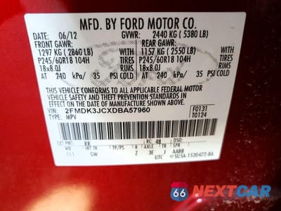 Zdjęcie 12 z 12 samochodu: 2013 FORD EDGE SEL VIN:2FMDK3JCXDBA57960 - miniatura