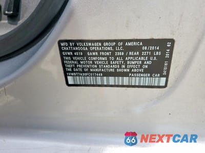 Zdjęcie 12 z 12 samochodu: 2015 VOLKSWAGEN PASSAT SE VIN:1VWBT7A30FC017449 - miniatura