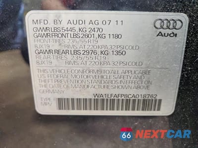 Zdjęcie 13 z 13 samochodu: 2012 AUDI Q5 PREMIUM PLUS VIN:WA1LFAFP8CA018762 - miniatura