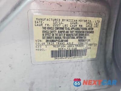 Zdjęcie 13 z 13 samochodu: 2012 NISSAN SENTRA 2.0 VIN:3N1AB6AP1CL681440 - miniatura