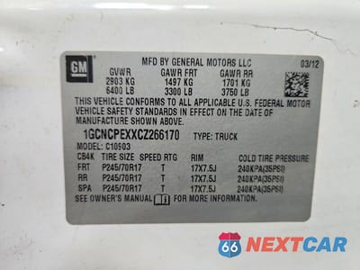 Zdjęcie 12 z 12 samochodu: 2012 CHEVROLET SILVERADO C1500 VIN:1GCNCPEXXCZ266170 - miniatura