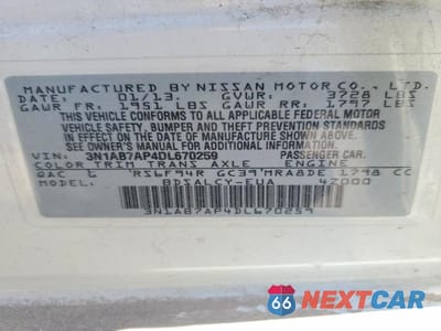 Zdjęcie 14 z 14 samochodu: 2013 NISSAN SENTRA S VIN:3N1AB7AP4DL670259 - miniatura