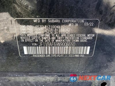Zdjęcie 13 z 13 samochodu: 2022 SUBARU WRX PREMIUM VIN:JF1VBAF69N9006650 - miniatura