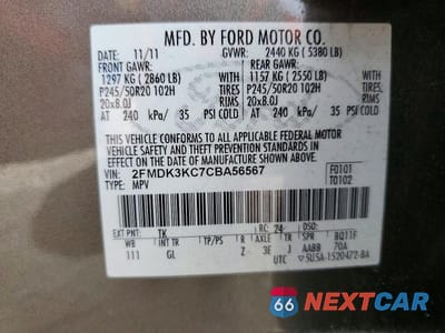 Zdjęcie 12 z 12 samochodu: 2012 FORD EDGE LIMITED VIN:2FMDK3KC7CBA56567 - miniatura