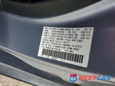Zdjęcie 12 z 12 samochodu: 2005 HONDA CR-V LX VIN:JHLRD68565C000768 - miniatura