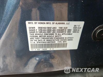 Zdjęcie 23 z 24 samochodu: 2017 HONDA PILOT EXL VIN:5FNYF6H61HB076949 - miniatura