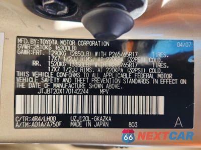 Zdjęcie 13 z 13 samochodu: 2007 LEXUS GX 470 VIN:JTJBT20X170142244 - miniatura