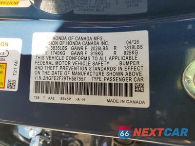 Zdjęcie 12 z 12 samochodu: 2026 HONDA CIVIC LX VIN:2HGFE2F29TH587557 - miniatura