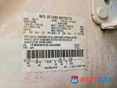 Zdjęcie 10 z 10 samochodu: 2020 FORD EXPLORER PLATINUM VIN:1FM5K8HC5LGA24685 - miniatura
