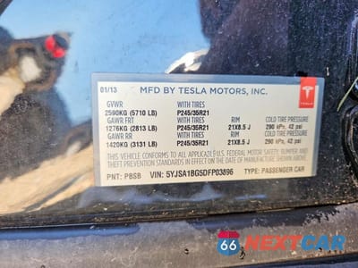 Zdjęcie 12 z 12 samochodu: 2013 TESLA MODEL S VIN:5YJSA1BG5DFP03896 - miniatura
