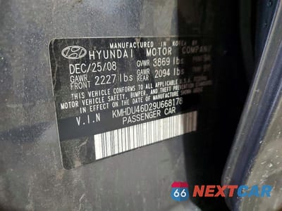 Zdjęcie 12 z 12 samochodu: 2009 HYUNDAI ELANTRA GLS VIN:KMHDU46D29U668178 - miniatura